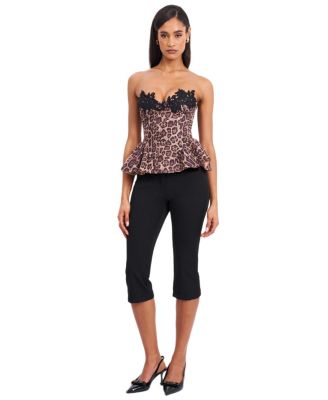  Qiara Cheetah Print Peplum Top with Lace Trim