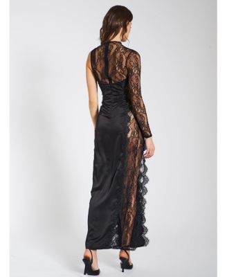  Weslyn Satin Lace High Slit Dress