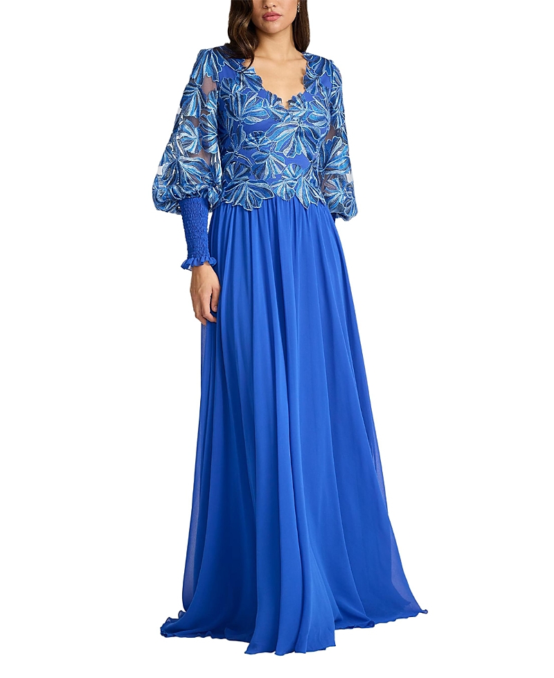 Tadashi Shoji Dansby Embroidered Bishop Sleeve Gown