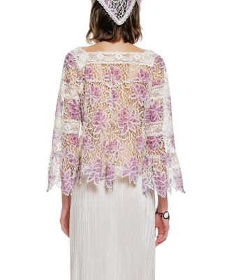  Medallion Floral Lace Tie Blouse