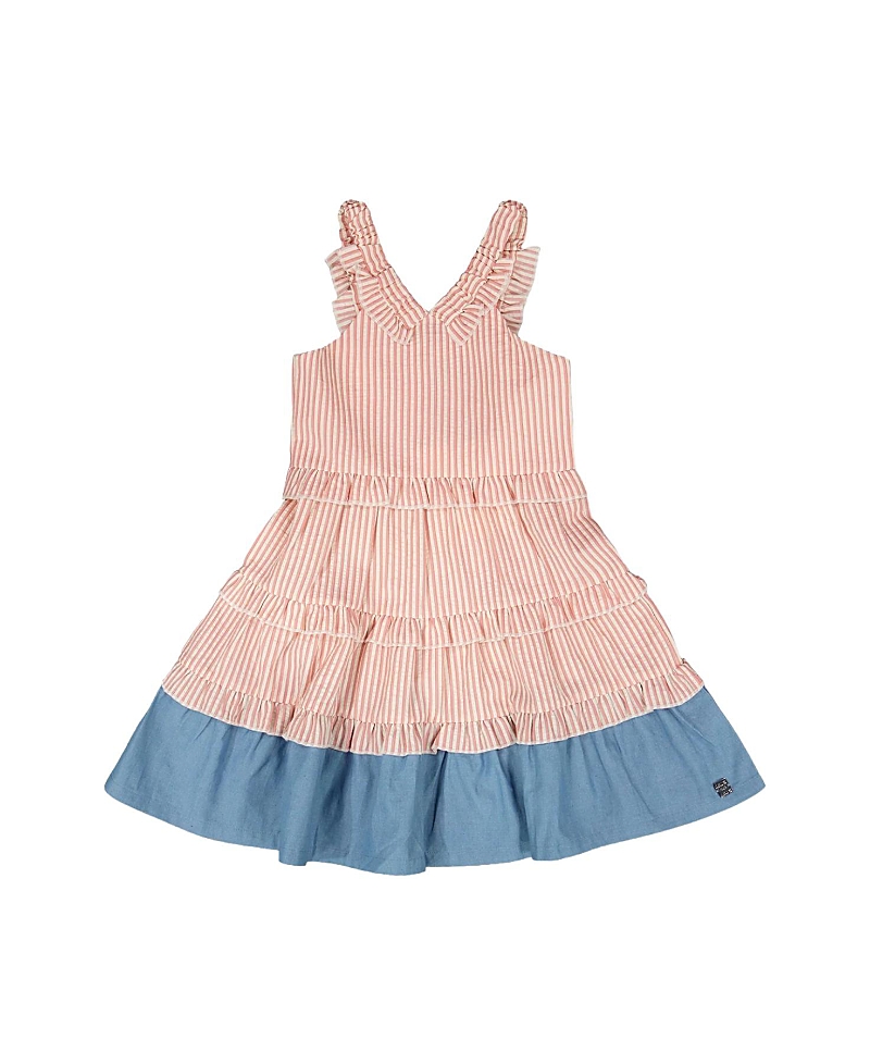 Deux par Deux Girls' Poplin and Chambray Stripes Sleeveless Dress - Little Kid