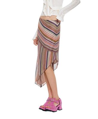  Wavy Chevron Knit Asymmetrical Stripe Skirt