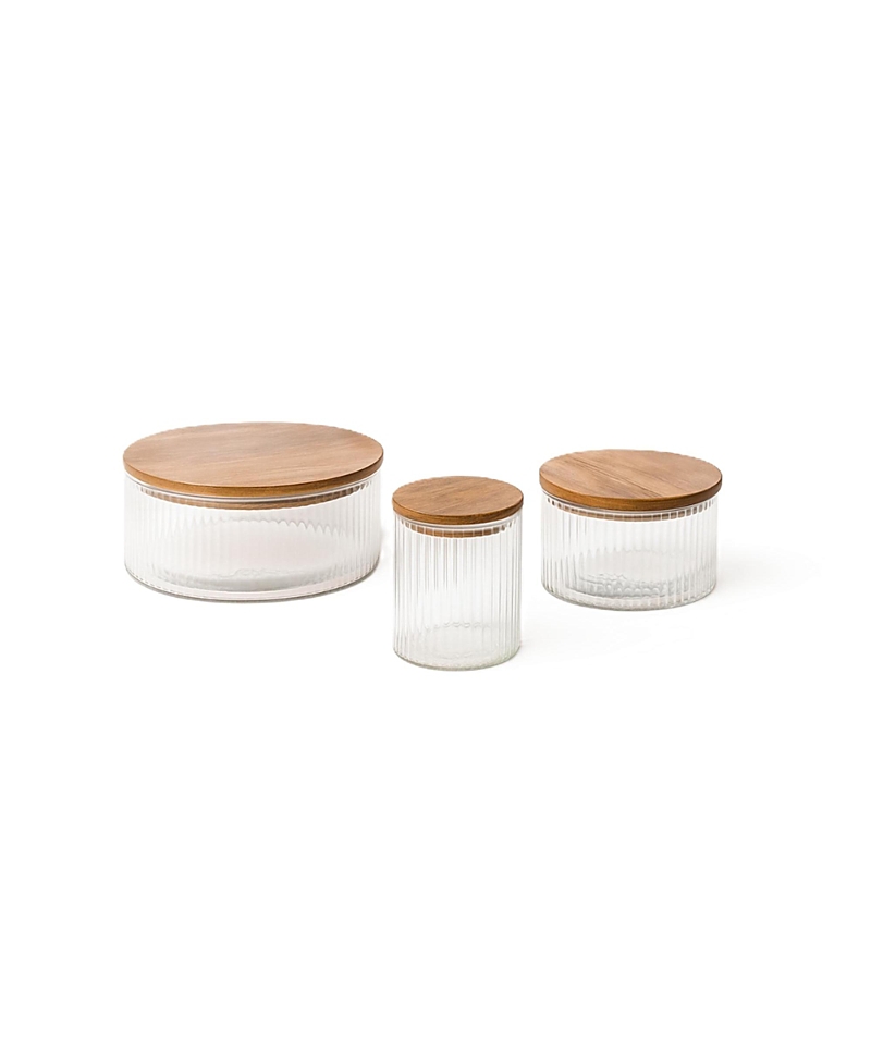 Fleck Fluted Glass Storage Jars - Set Of 3 In Transparent