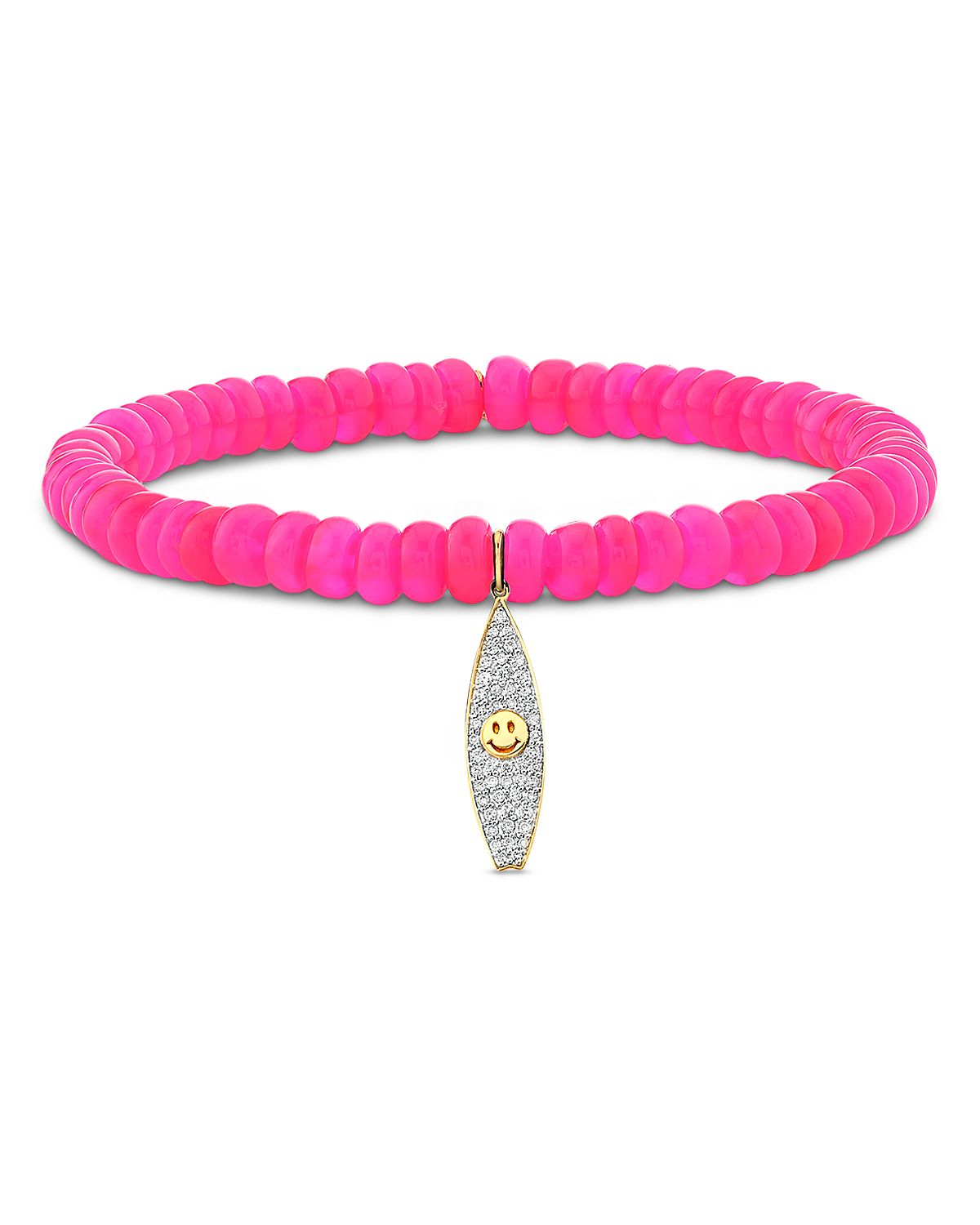 Sydney Evan 14K Yellow Gold California Hot Pink Ethiopian & Diamond Surfboard Charm Stretch Bracelet - Exclusive