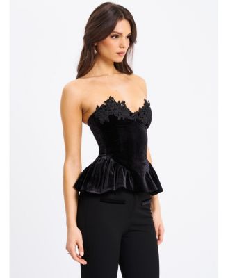  Qiara Velvet Peplum Top with Lace Trim