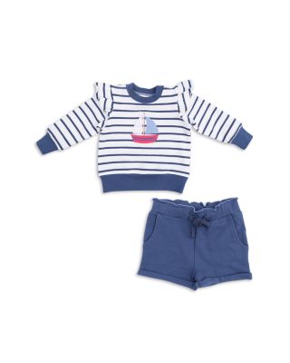 Girls' Bubbly Sailboat French Terry Ruffle Sweatshirt & Paperbag Shorts - Baby, Little Kid