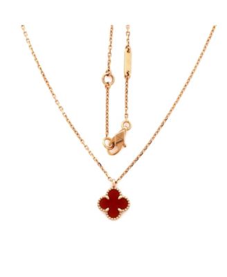  Sweet Alhambra Pendant Necklace 18K Rose Gold and Carnelian, 15.75"