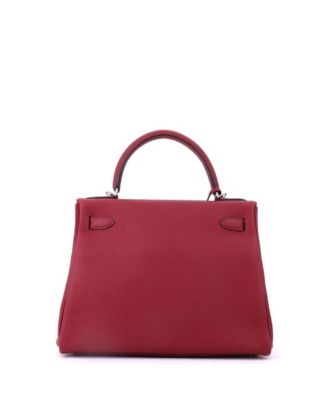 Kelly 28 Handbag Red Togo with Palladium Hardware