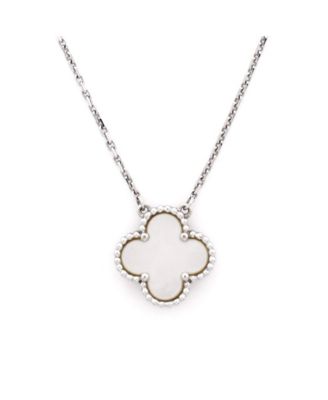 Vintage-Like Alhambra Pendant Necklace 18K White Gold and Mother of Pearl, 16.5"