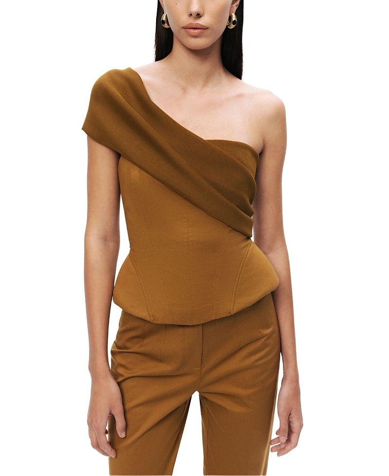 Nocturne One-Shoulder Draped Gabardine Bustier