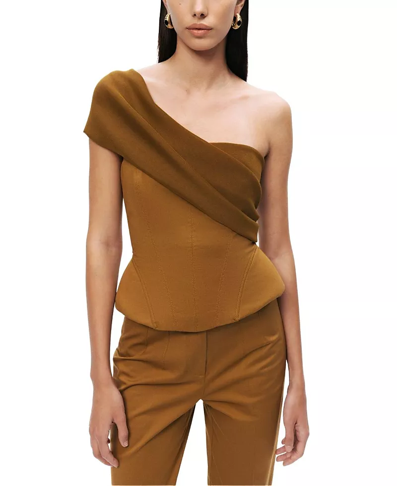 Nocturne One-Shoulder Draped Gabardine Bustier
