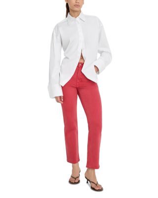 Good Icon Mid Rise Straight Leg Ankle Jeans in Cherry Red