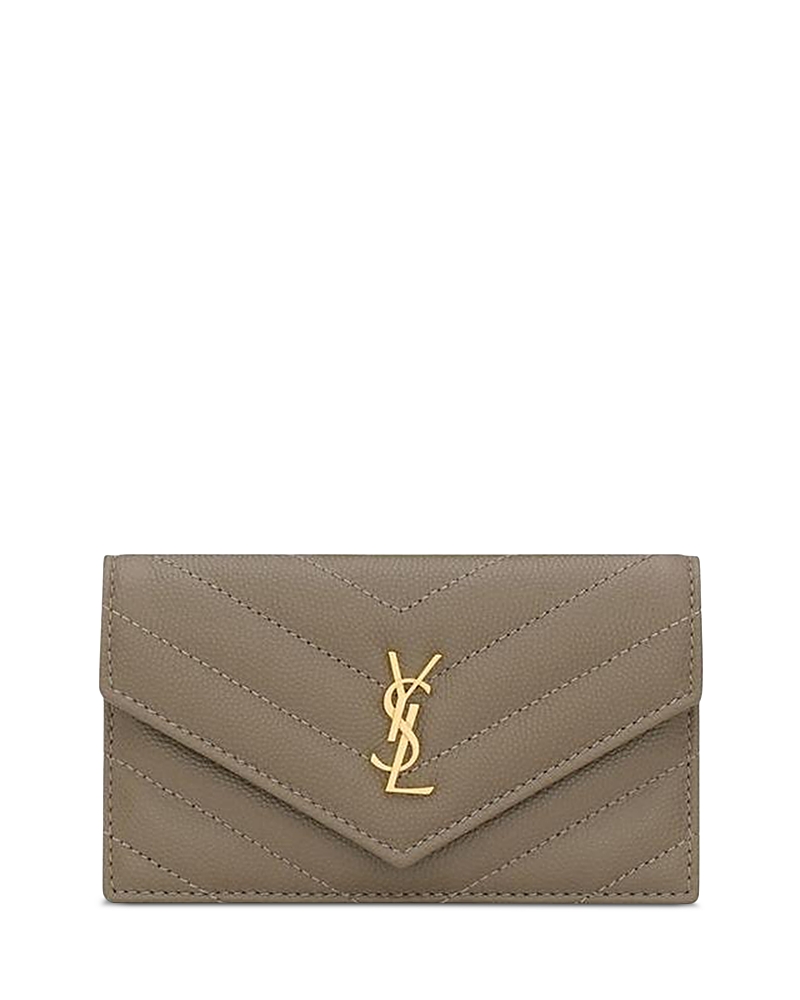 Saint Laurent Cassandre Fragments Flap Card Case in Grain De Poudre Leather