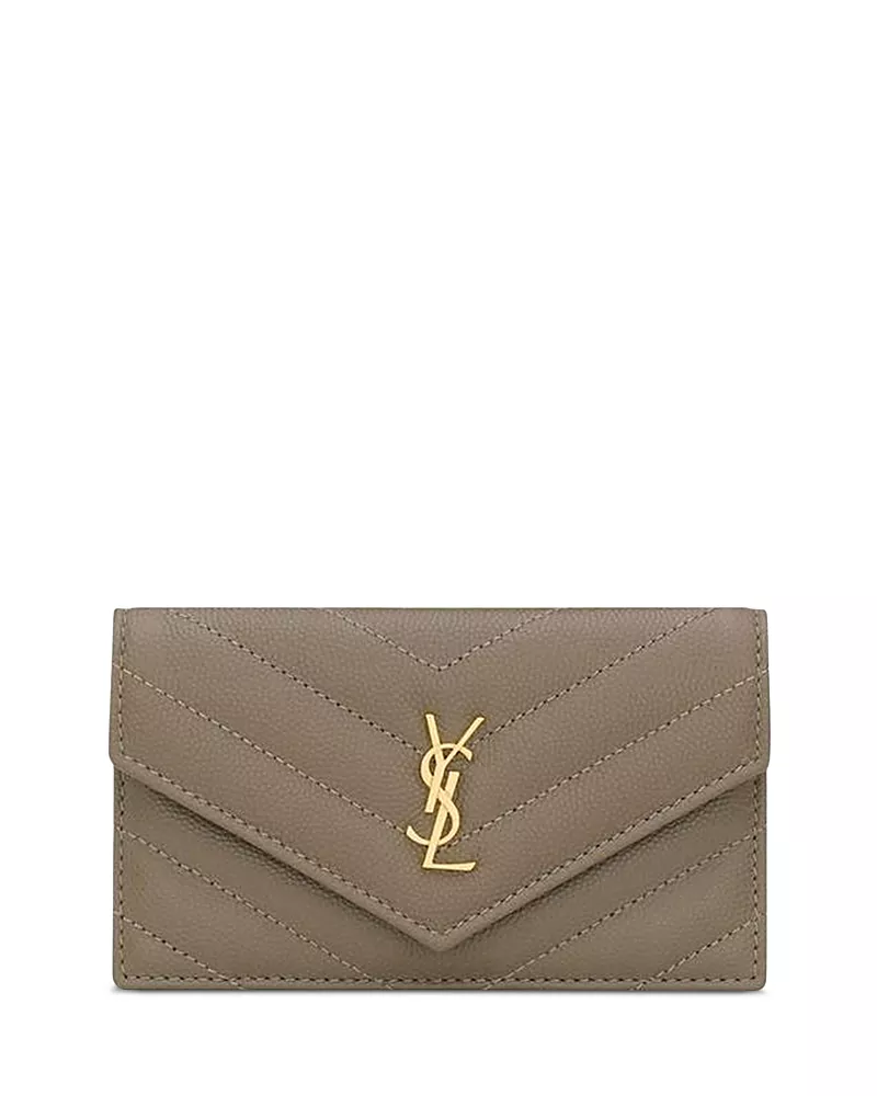 Saint Laurent Cassandre Fragments Flap Card Case in Grain De Poudre Leather