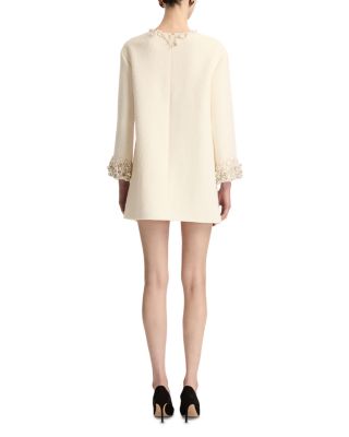 Long Sleeve Faux Pearl Embroidered Tweed Cocktail Dress