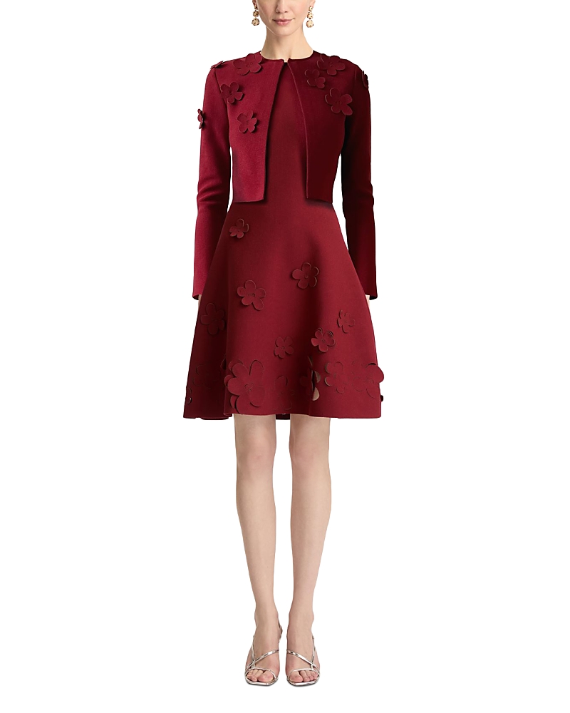 Oscar de la Renta Crewneck Cropped Laser Cut Floral Jacket