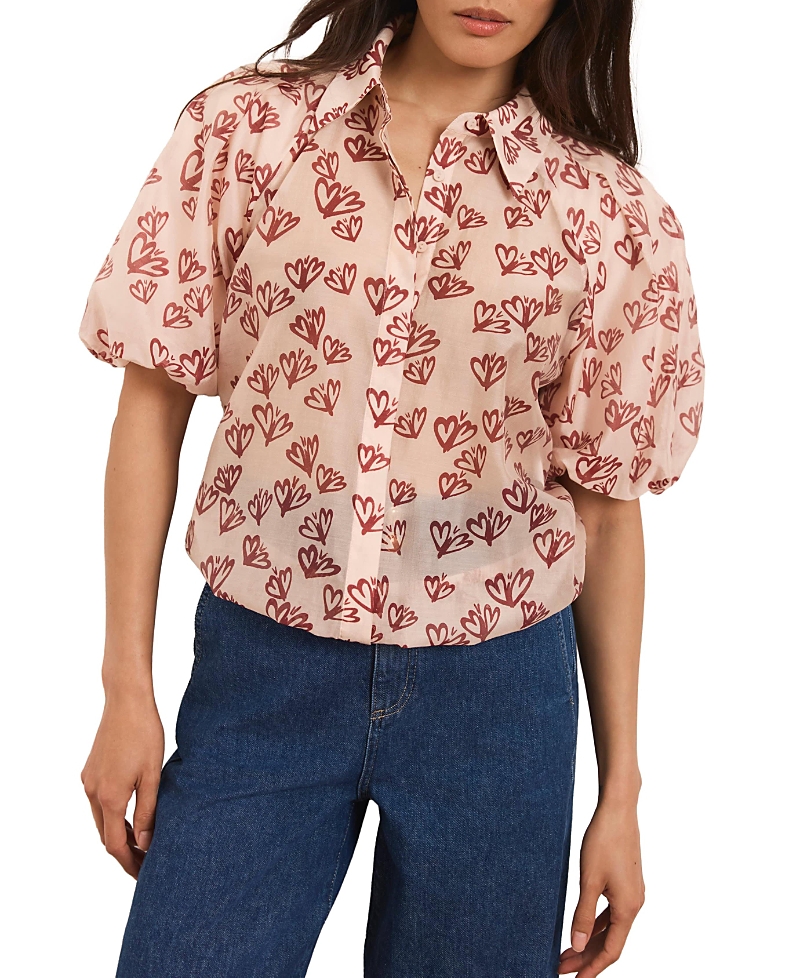 Mint Velvet Women's Heart Print Puff Sleeve Shirt