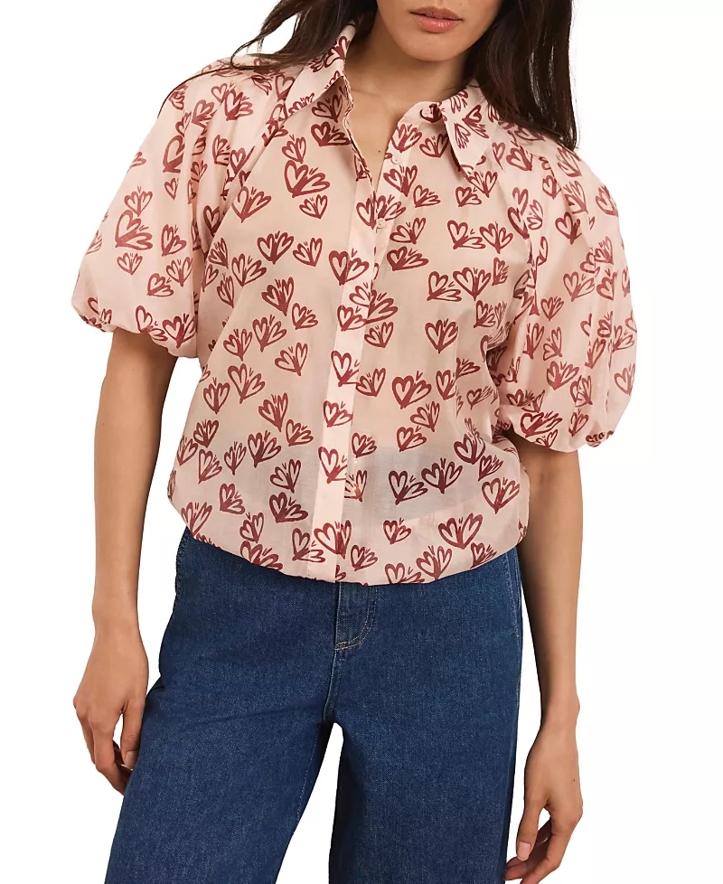 Mint Velvet Women's Heart Print Puff Sleeve Shirt