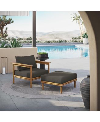 Wren Outdoor Patio Teak Wood Armchair and Ottoman, Set of 2