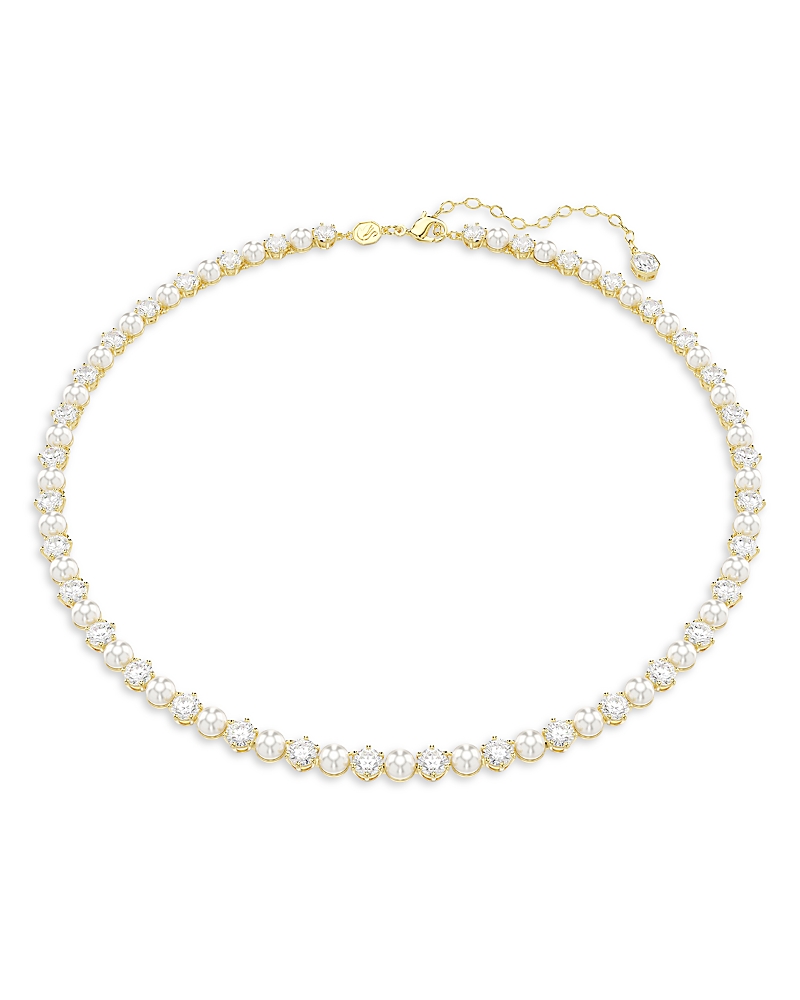 Swarovski Matrix Cubic Zirconia & Imitation Pearl Tennis Necklace, 16.5-19.25
