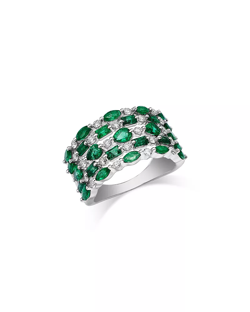 Bloomingdale's Fine Collection Emerald & Diamond Multi Row Ring in 14K White Gold
