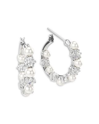 Matrix Crystal & Imitation Pearl Hoop Earrings