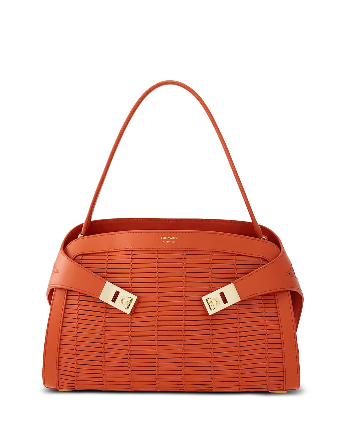 Ferragamo Hug Medium Woven Leather Handbag