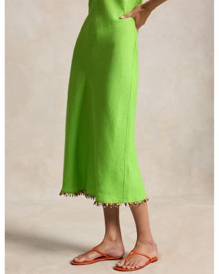 Beaded Trim Linen Slip Dress