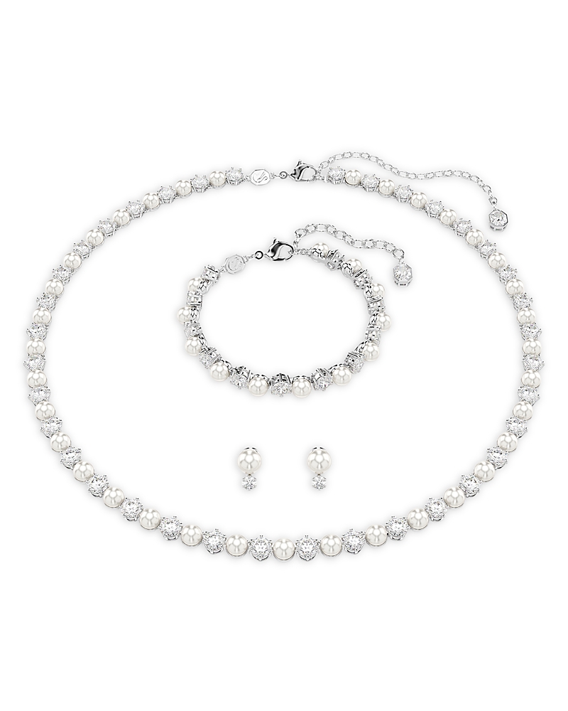 Swarovski Matrix Cubic Zirconia & Imitation Pearl Necklace, Bracelet & Stud Earrings Set