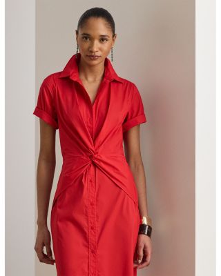 Twist Front Cotton Blend Shirtdress