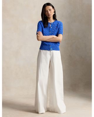 Cable Knit Cotton Short Sleeve Cardigan