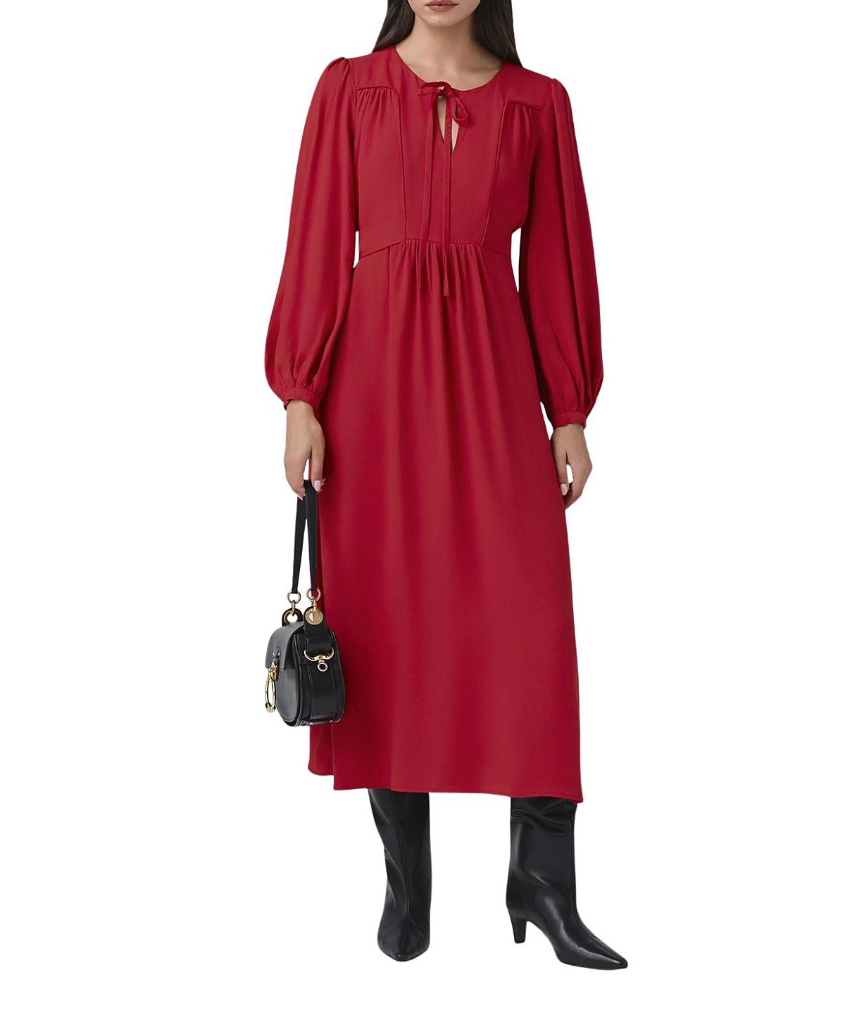Ghost London Layla Crepe Tie Neck Midi Dress
