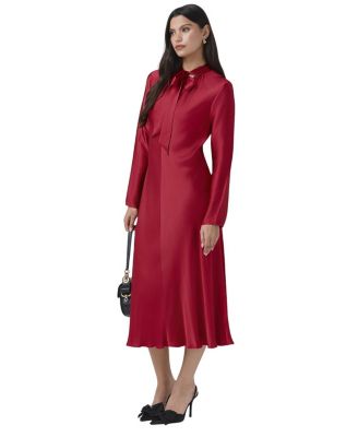 Stephanie Satin Tie Neck Midi Dress