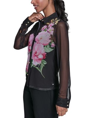 Sheer Floral Knit Blouse
