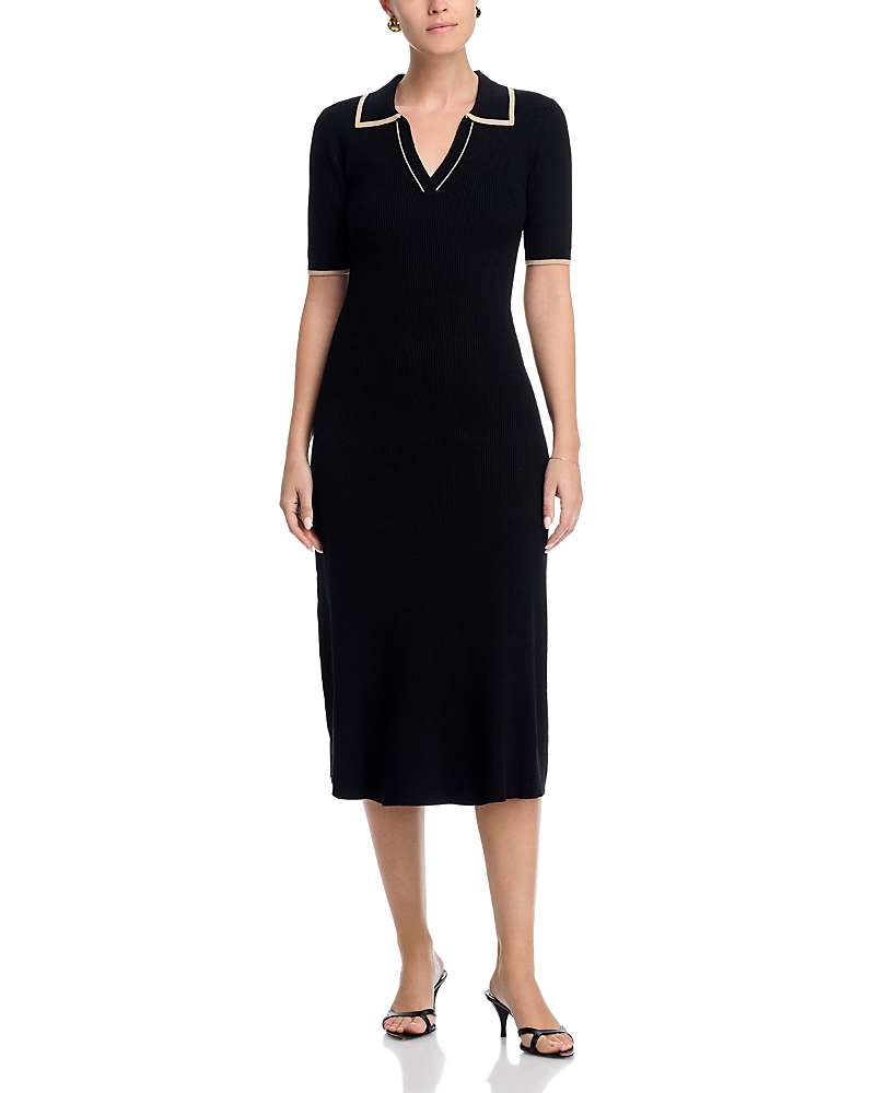 T Tahari Short Sleeve Polo Collar Midi Dress
