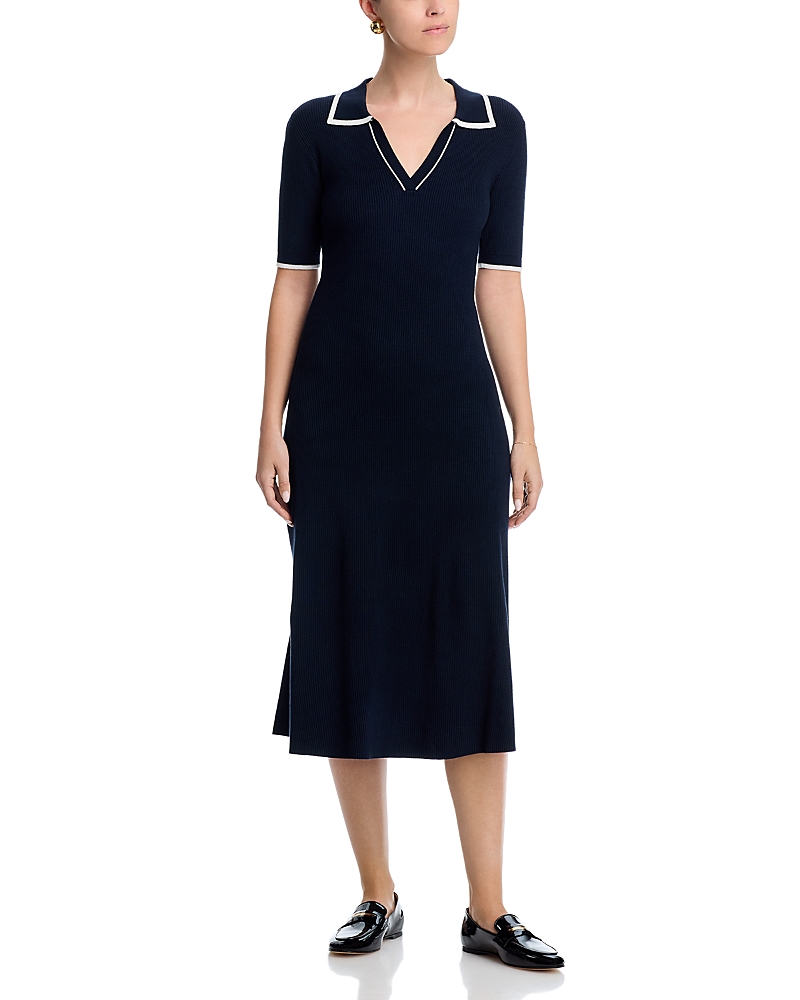 T Tahari Short Sleeve Polo Collar Midi Dress