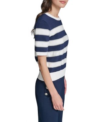 Striped Sequin Short Sleeve Sweater