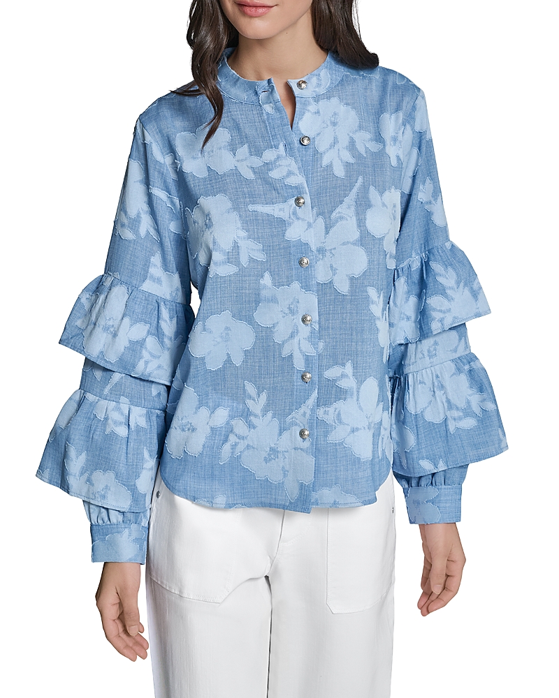 Karl Lagerfeld Paris Tiered Ruffled Sleeve Floral Blouse