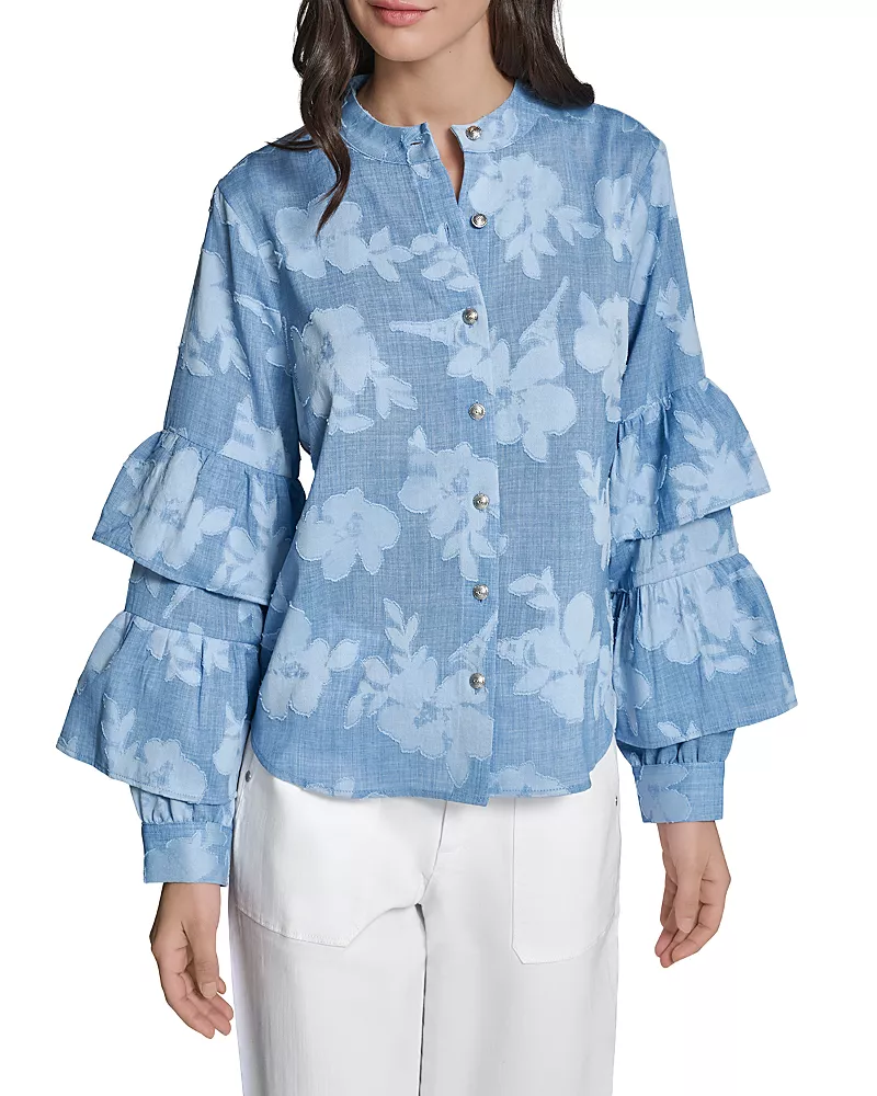 Karl Lagerfeld Paris Tiered Ruffled Sleeve Floral Blouse