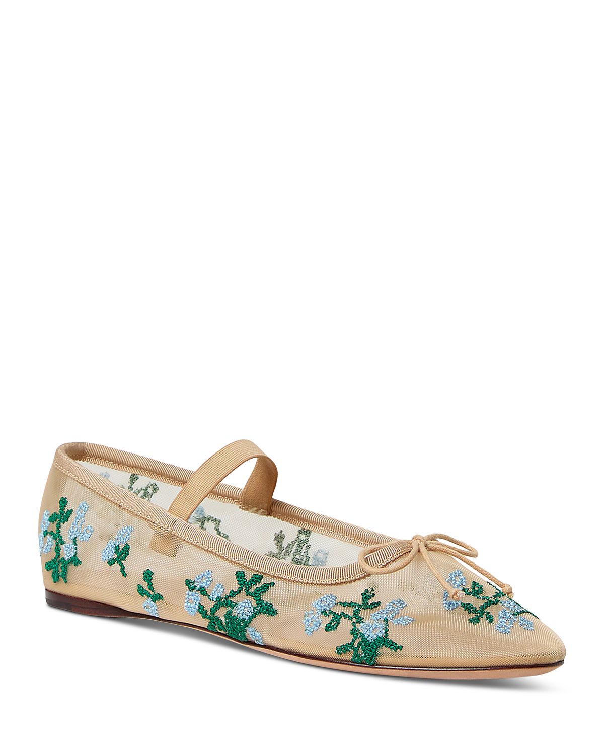 Loeffler Randall Women's Floral Embroidery Mesh Ballet Flats
