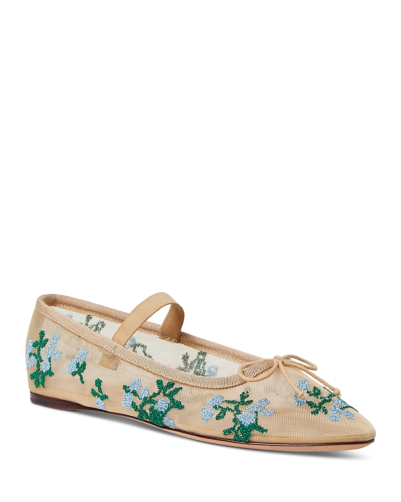 Loeffler Randall Women's Floral Embroidery Mesh Ballet Flats