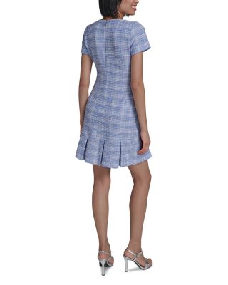 Short Sleeve Boucle Tweed A Line Dress