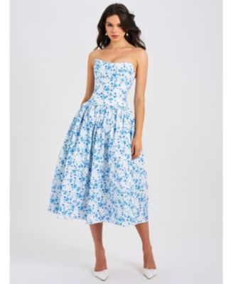  Paloma Print Linen Corset Draping Top Midi Dress