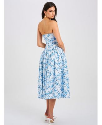  Paloma Print Linen Corset Draping Top Midi Dress