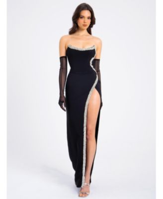  Xoana Crystal Embellished High Slit Gown