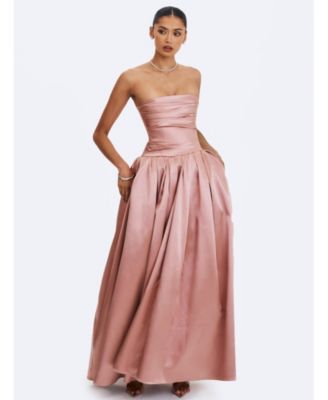  Willette Satin Strapless Gathered Maxi Dress