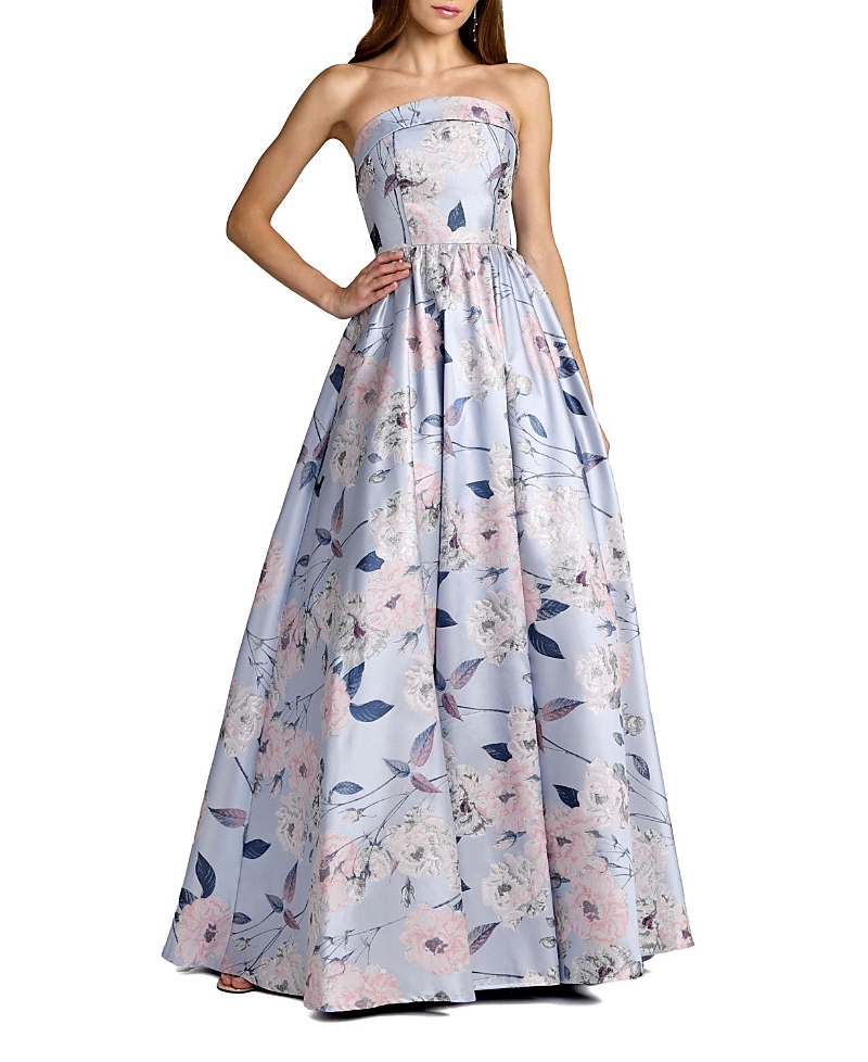 Mac Duggal Floral Brocade Strapless A Line Ballgown