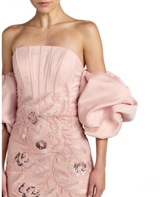  Satin Off The Shoulder Embroidered Mermaid Gown