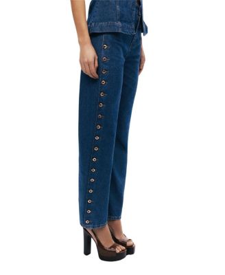  Eyelet Detail Wide-Leg Denim Pants in Medium Blue