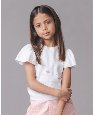 Girls' Organic Ruffle Sleeve Pointelle Sweater - Little Kid, Big Kid